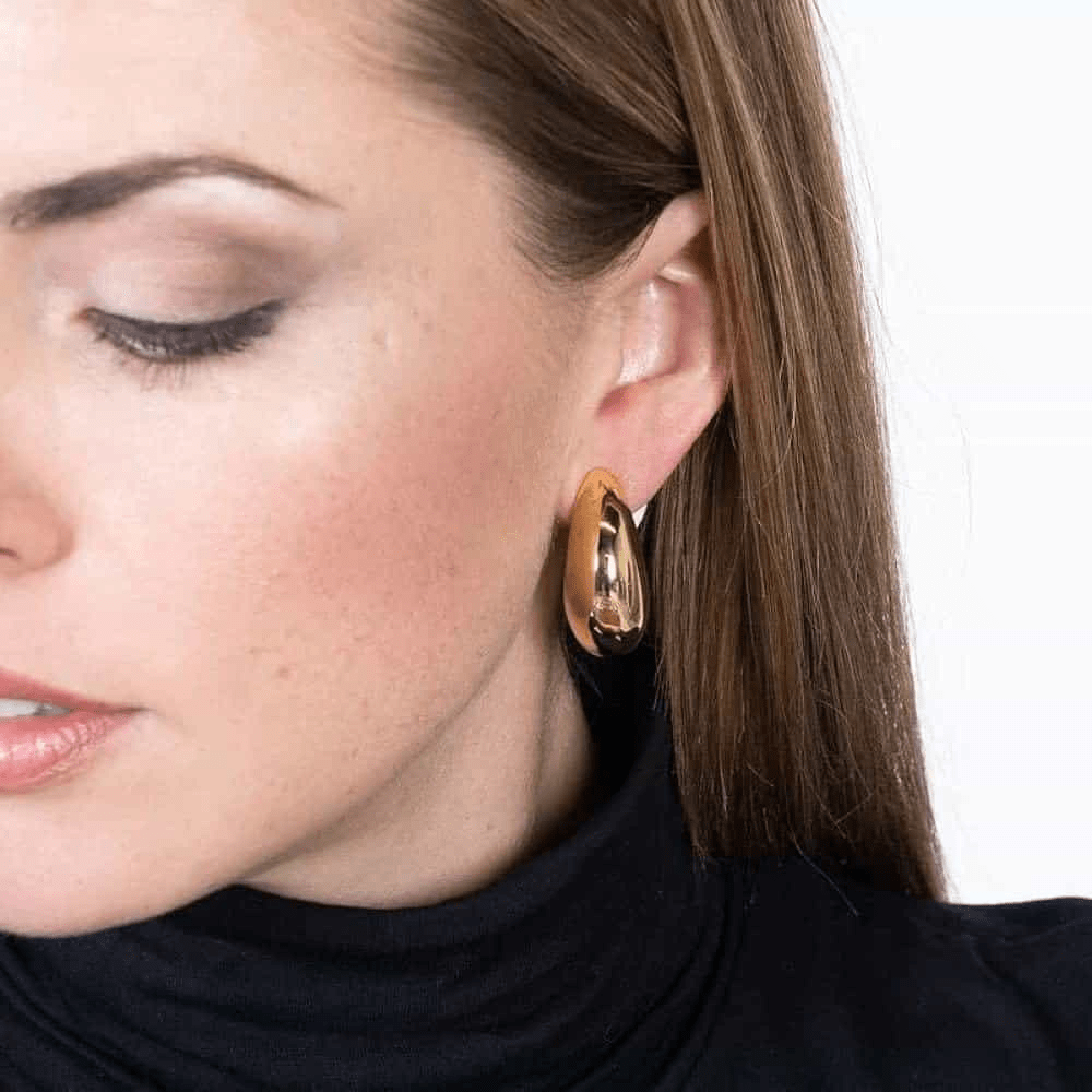 Kenneth Jay Lane Polished Gold Long Tapered Hoop Clip Earring