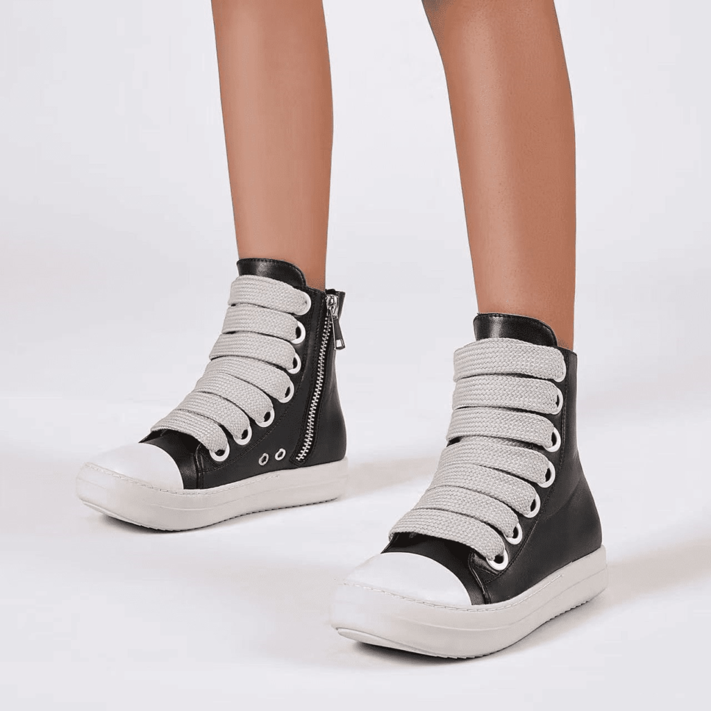 Impremey Women's High Top Sneakers Lace Up Canvas Shoes With Thick Soles 