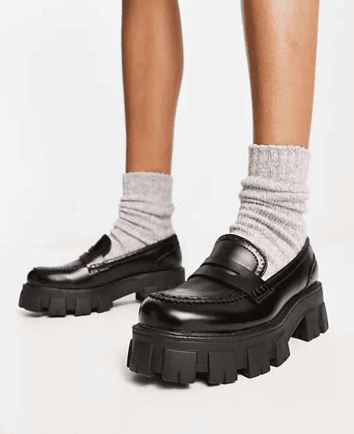 Glamorous Chunky Loafers in Black Patent